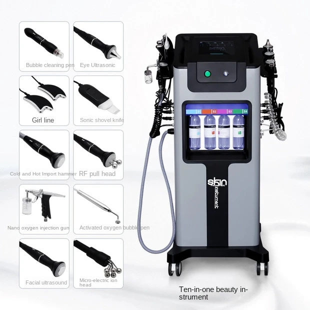 10 in 1 multifunctional face skin care machine with hydra facial, skin scrubber, ultrasound, EMS, moisturizing spray and so on.插图1